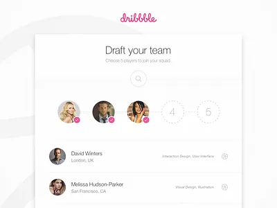 Shot 021 - Dribbble Invitation Modal card dribbble interaction interface invite light list minimal profile search ui user