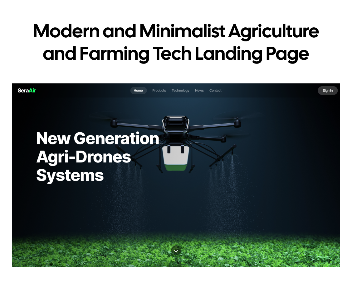 Modern and Minimalist Agriculture and Farming Tech Landing Page agriculture drone farming landing page minimalist design ui ux design web design