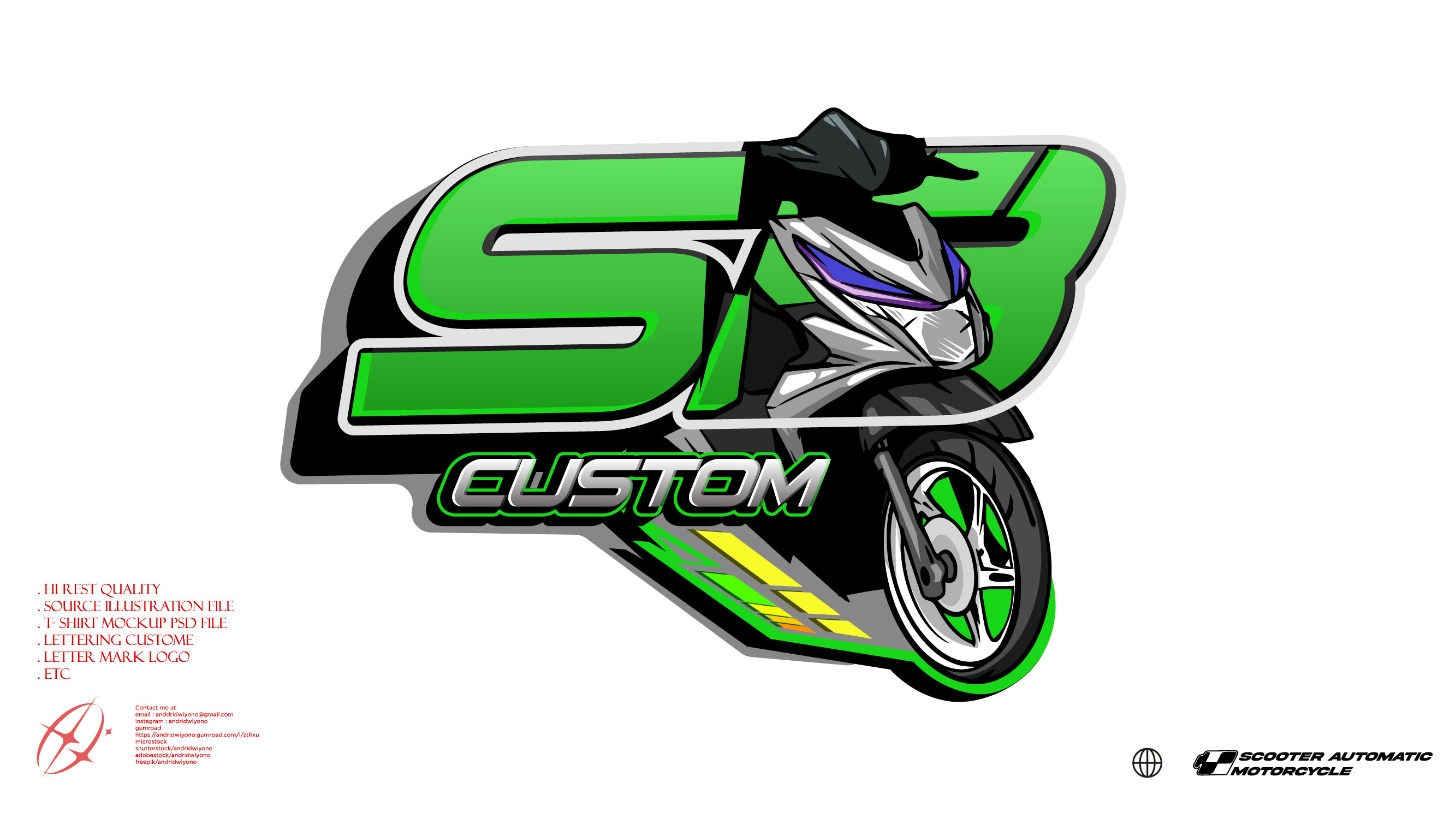 SCOOTER AUTOMATIC MASCOT LOGO automatic branding graphic design logo mascot motorbike scooter