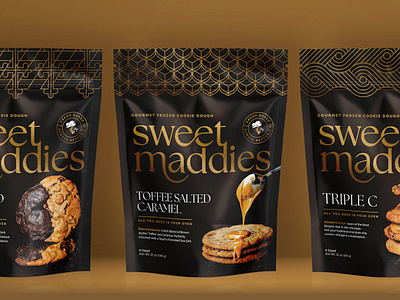 Sweet Maddies Cookie Dough Packaging bake branding brown caramel chocolate cookie delicious dessert dough foil food gold gourmet maddies oven packaging pouch premium rich sweet