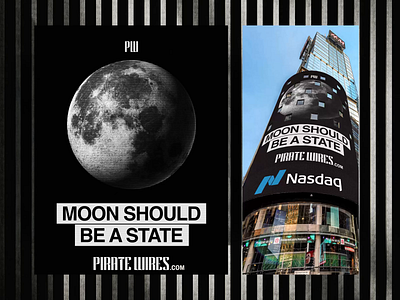 Pirate Wires Ad @ Nasdaq ad advertisement animation billboard black design graphic design illustration marketing minimal moon moon should be a state nasdaq nasdaq tower new york pirate wires service times square usa video