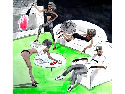 Home party character drawn ghetto hand illustration style watercolor