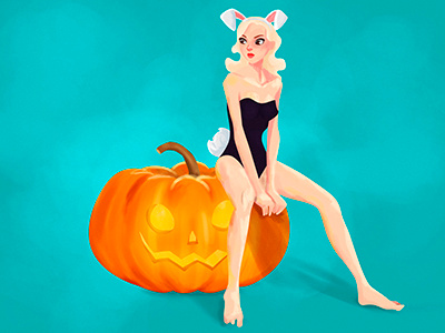 Pumkin And Bunny bunny girl halloween illustration pumkin sketch