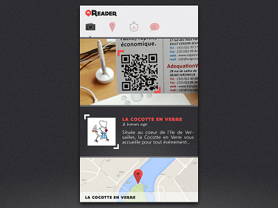 QR code reader app concept app flat ui logo long shadow icon map picture pivot qrcode tabs ux