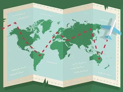 Map flat globe map plane story travel vector world