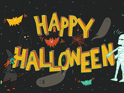 Happy Halloween bats ghost halloween hand lettering illustration mummy witch