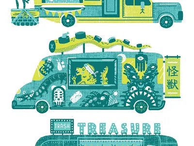 Food Truck Concepts austin food trailer food truck godzilla graffiti illustration screen print screenprint sushi
