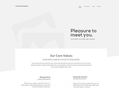 Foster Made - About page Wireframes devshop focuslab fostermade ui ux wireframes