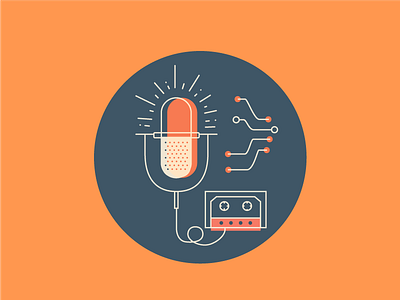 Cassette Podcast cassette flat geometric illustration line microphone podcast work