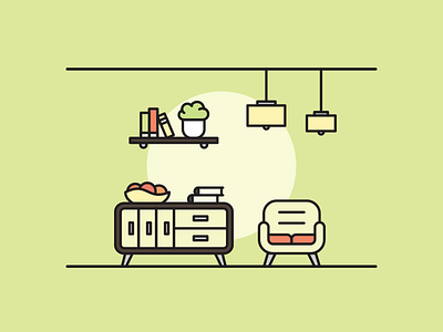 Interior chair clean flat illustration illustration interior interior design line line art modern out line room