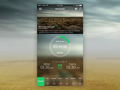 Masjidlink App Design-Theme 1 app design ios iphone6 masjid prayer time ui ux