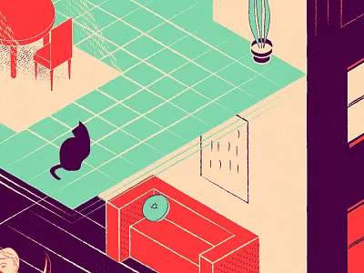 interior cat chair furniture illustration isometric room sofa vintage