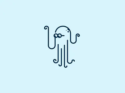 Nerdy Octopus fish illustration line icon marine octopus sea