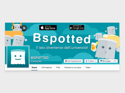 Bspotted Facebook app blue college facebook facebook cover flat illustration ios network post social university