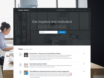Side Project: Design Weekly articles clean flat interface landing page minimal product design resource subscribe ui ux web design