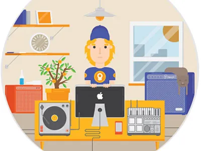 Duuuude! amps cat dude flat graphics illustration music phone stereo surfer synth vector