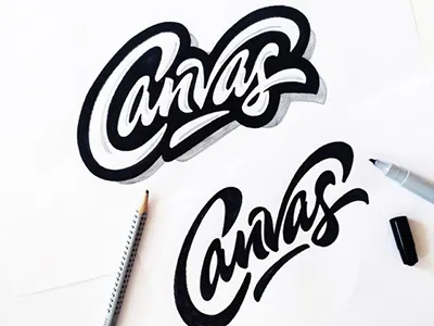 work time! sketch,logo"Canvas" art hand lettering logo print sketch type