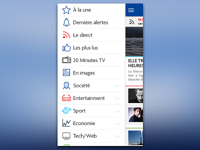 News app concept burger menu line icons navigation news slide pannel splitview ui ux