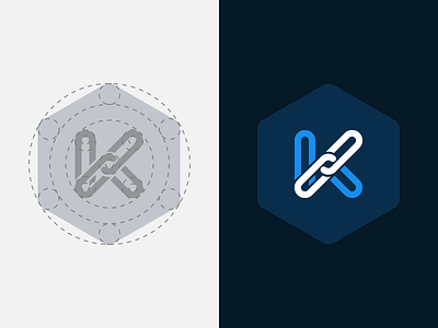 Construction of Kontomatik logo ideogram construction hexagon ideogram link logo