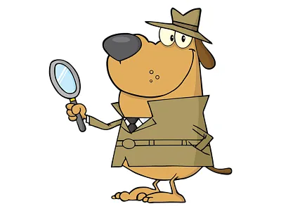 Detective Dog Holding A Magnifying Glass agent animal cartoon character design detective dog graphics humor illustration mascot vector