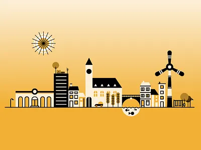 Village buildings sun village windmill