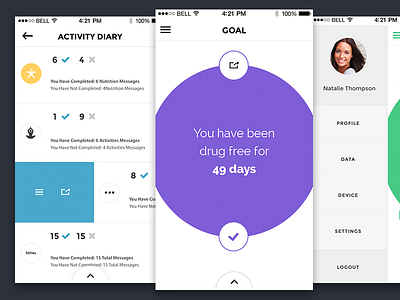 Coach Me activity app circle clean colorful flat goals ios menu profile ui