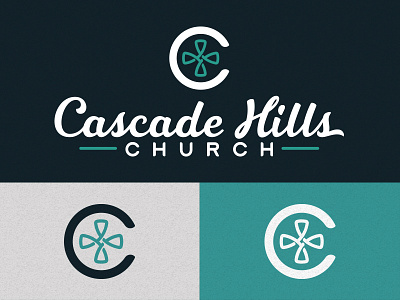 Cascade Hills branding c cascade hills church church church logo cross handlettered logo navy silver teal tithe font