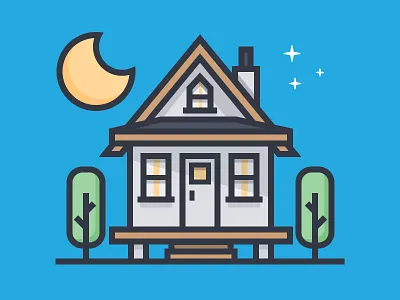 Cabin daily challengec home house icon moon stars tree vector
