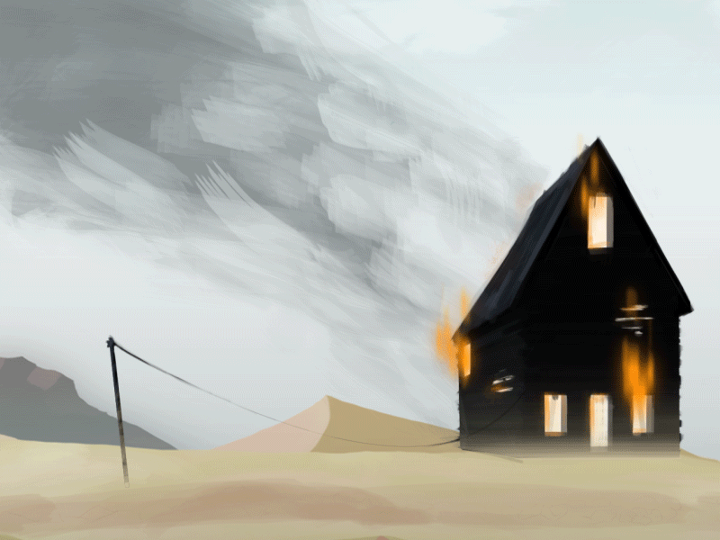 Burning House 2d animated animation desert fire flames game house painting video game west western