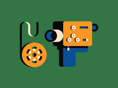 Super 8 blue camera film green illustration orange super 8 vector