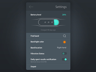 Settings - Sports band band battery dailyui day007 settings sport