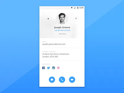 Shot 025 - Contact Profile Screen android contacts email interface minimal networks phone profile social ui user