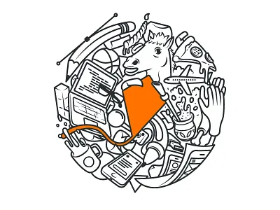 One day on Aerolab bezier coffee day food horse illustration life office people pizza vector