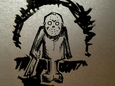 Slasher friday 13th halloween illustration ink sketch voorhees