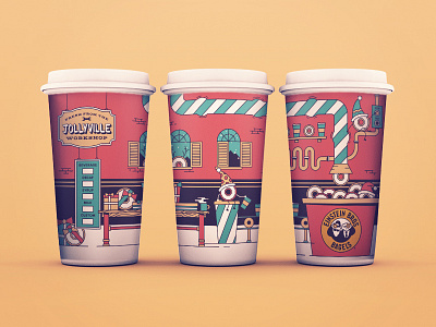 EBB Jollyville Cup #3 bagels christmas coffee illustration lights machine presents window