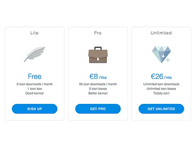 Free icons every month briefcase diamond feather free icons lite pricing pro unlimited