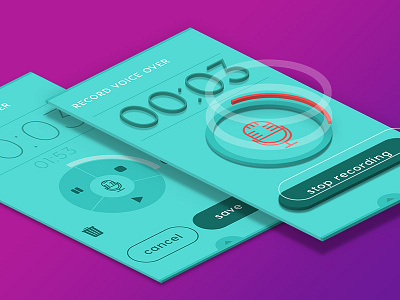 Sound Recorder 3d app layers mobile play record sound ui ux