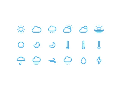Weather Icons Preview cloud icon icons illustration lightning line moon rain simple sun ui weather
