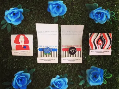 Package makes perfect black logged blue rose damn fine coffee david lynch matchbook package package design pin rose twin peaks