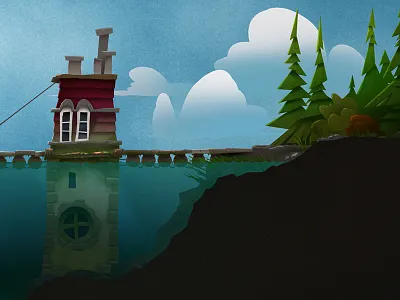 subhouse cartoon coast forest house illustration pier shore underwater viz dev