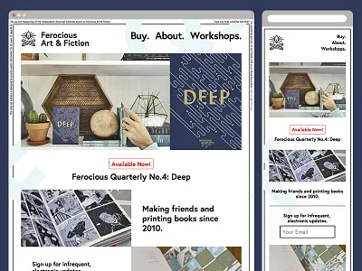 Ferocious Art & Fiction, the website ferocious art and fiction ferocious quarterly minimal responsive webdesign
