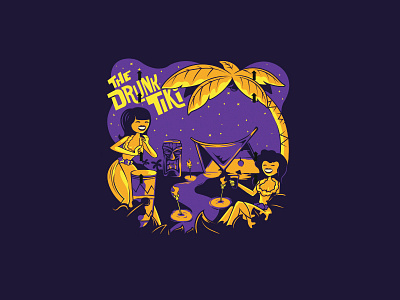 The Drunk Tiki beach drinking hawaii moonlight palm tiki trees vector