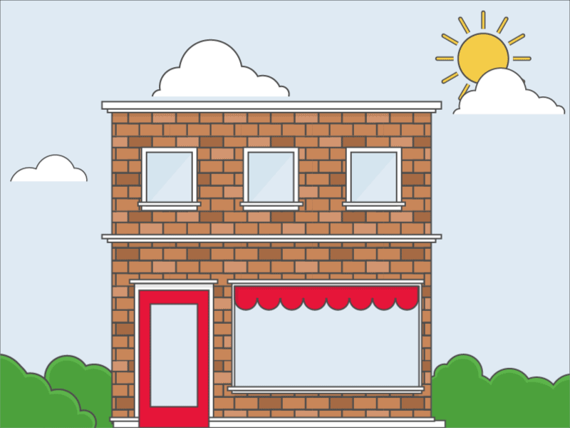 Vector Building animated bricks building flat illustration simple sky sun vector