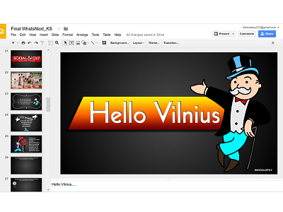 My keynote for the What's Next? Conference in Lithuania creativity google google slides keynote keynote speaker lithuania monopoly networking social media uncle pennybags vilnius