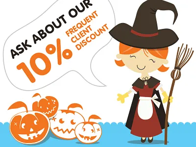 Halloween ad advertisement character design cleaning services flat halloween illustration pumpkin vector witch