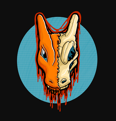 Drippy Charizard Skull charizard charmander charmeleon design dragon drippy drippy art fan art fire fire type flying graphic design illustration pokemon pokemon tcg pokemon tcg pocket procreate skeleton skull skull art