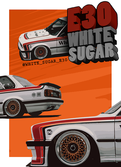 WHITE_SUGAR_E30 Promotional Poster Design 3d typography concept cars graphic design poster design promo typography