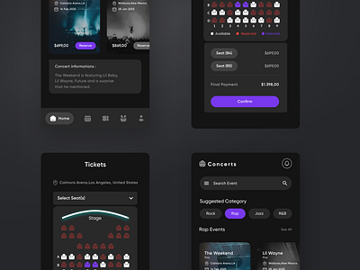 Concert App app concert darkmode design figma ticket ui ux