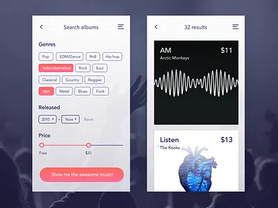 Day 28 - Search Results 100 day challenge challenge dailyui design filter music results search ui user interface ux