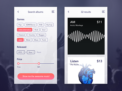 Day 28 - Search Results 100 day challenge challenge dailyui design filter music results search ui user interface ux